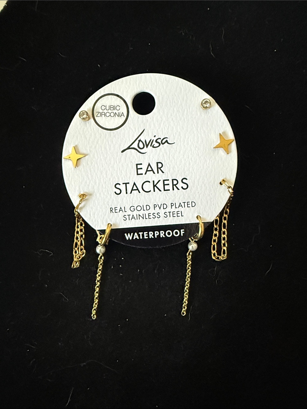 Lovisa Gold Ear Stackers - Cubic Zirconia Chain Drop Earrings